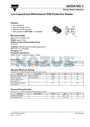 GCDA15C-1 datasheet - Low Capacitance Bidirectional ESD Protection Diodes