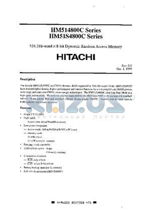 HM514800CLJ-6 datasheet - 524,288-word X 8-bit Dynamic Random Access Memory