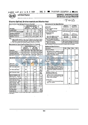 FE0101 datasheet - Elrctro-Optical, Environmental and Mechanical