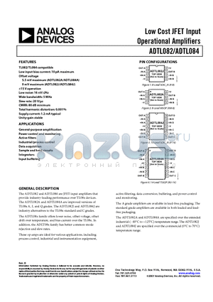 ADTL084ARUZ-REEL datasheet - Low Cost JFET Input Operational Amplifiers