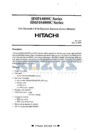 HM514800CLTT-6 datasheet - 524,288-word X 8-bit Dynamic Random Access Memory