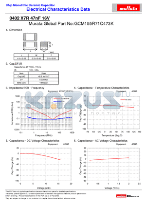 GCM155R71C473K datasheet - Chip Monolithic Ceramic Capacitor 0402 X7R 47nF 16V