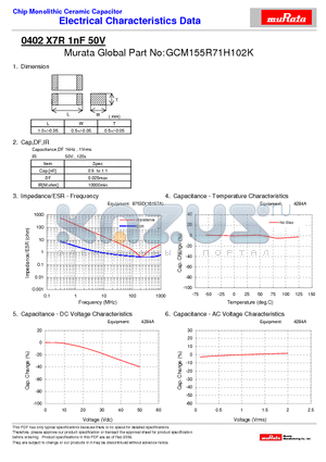 GCM155R71H102K datasheet - Chip Monolithic Ceramic Capacitor 0402 X7R 1nF 50V