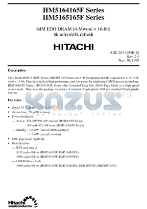 HM5164165F datasheet - 64M EDO DRAM (4-Mword x 16-bit) 8k refresh/4k refresh