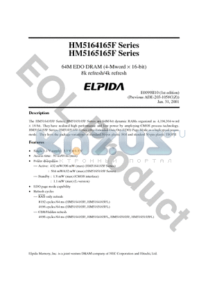 HM5164165F datasheet - 64M EDO DRAM (4-Mword  16-bit) 8k refresh/4k refresh