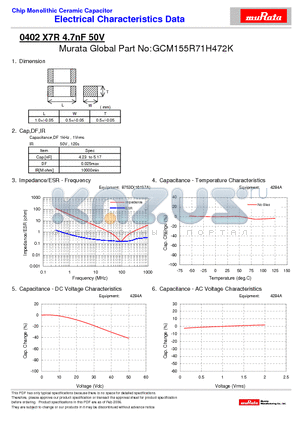 GCM155R71H472K datasheet - Chip Monolithic Ceramic Capacitor 0402 X7R 4.7nF 50V