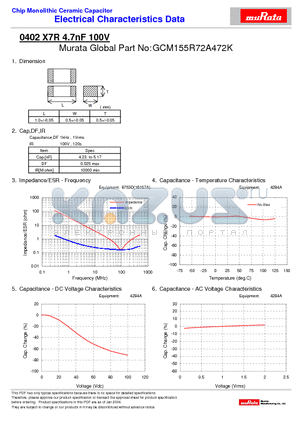 GCM155R72A472K datasheet - Chip Monolithic Ceramic Capacitor 0402 X7R 4.7nF 100V