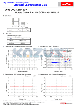 GCM1885C1H152J datasheet - Chip Monolithic Ceramic Capacitor 0603 C0G 1.5nF 50V