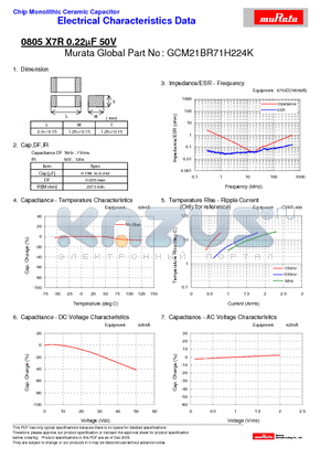 GCM21BR71H224K datasheet - Chip Monolithic Ceramic Capacitor 0805 X7R 0.22lF 50V