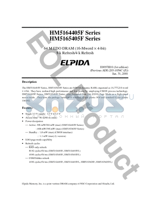 HM5164405FLJ-5 datasheet - 64 M EDO DRAM (16-Mword  4-bit) 8 k Refresh/4 k Refresh