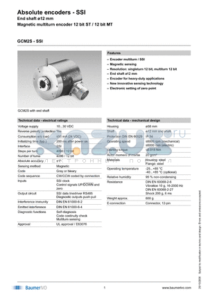 GCM2S.012A101 datasheet - Absolute encoders - SSI
