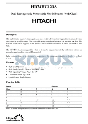 HC123 datasheet - Dual Retriggerable Monostable Multivibrators (with Clear)