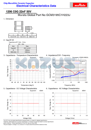 GCM3195C1H223J datasheet - Chip Monolithic Ceramic Capacitor 1206 C0G 22nF 50V