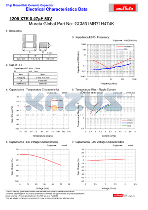 GCM31MR71H474K datasheet - Chip Monolithic Ceramic Capacitor 1206 X7R 0.47lF 50V