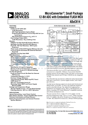 ADUC814ARU datasheet - MicroConverter, Small Package 12-Bit ADC with Embedded FLASH MCU