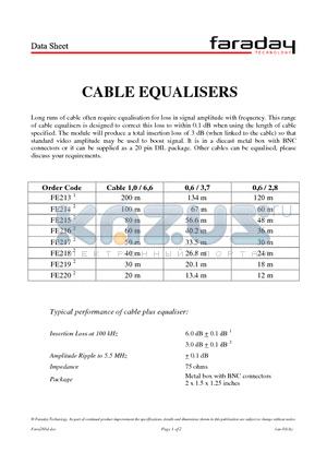 FE218 datasheet - CABLE EQUALISERS