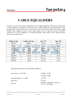 FE219 datasheet - CABLE EQUALISERS