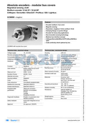 GCMMW.120LM32 datasheet - Absolute encoders - modular bus covers