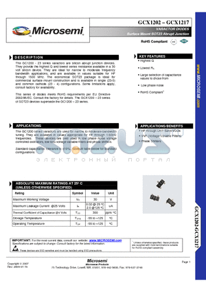 GCX1209-23 datasheet - VARACTOR DIODES Surface Mount SOT23 Abrupt Junction TM