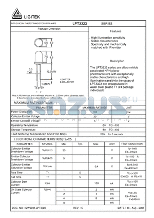 LPT3323 datasheet - NPN SILICON PHOTOTRANSISTOR LED LAMPS