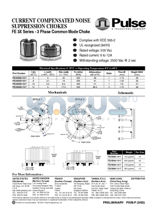 FE3X033-10-7 datasheet - CURRENT COMPENSATED NOISE SUPPRESSION CHOKES