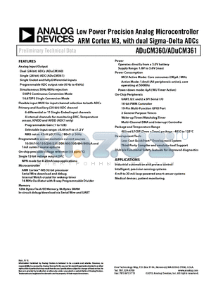 ADUCM360 datasheet - Low Power Precision Analog Microcontroller