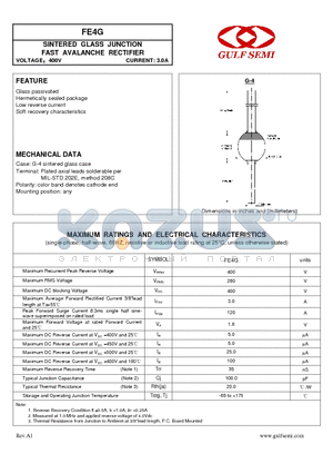 FE4G datasheet - SINTERED GLASS JUNCTION FAST AVALANCHE RECTIFIER VOLTAGE400V CURRENT: 3.0A