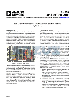 ADUM1100ARWZ datasheet - ESD/Latch-Up Considerations with iCoupler^ Isolation Products