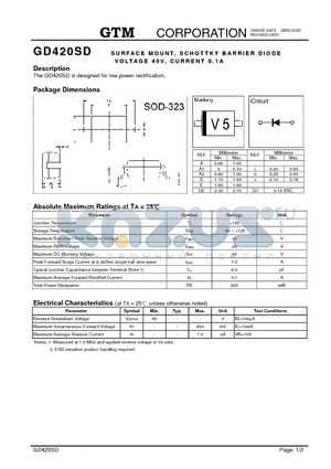 GD420SD datasheet - SURFACE MOUNT SCHOTTKY BARRIER DIODE