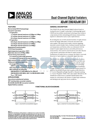 ADUM1200ARZ-RL7 datasheet - Dual-Channel Digital Isolators
