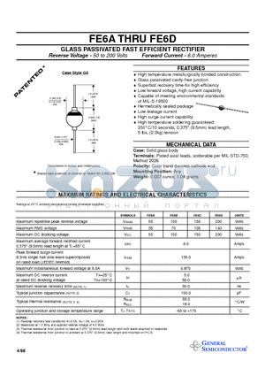FE6A datasheet - GLASS PASSIVATED FAST EFFICIENT RECTIFIER