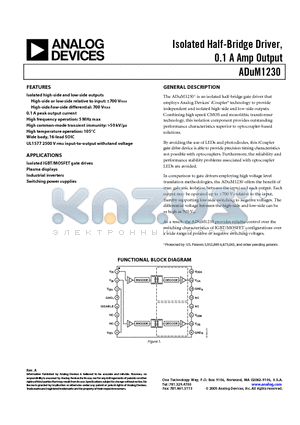 ADUM1230BRWZ-RL datasheet - Isolated Half-Bridge Driver, 0.1 A Amp Output