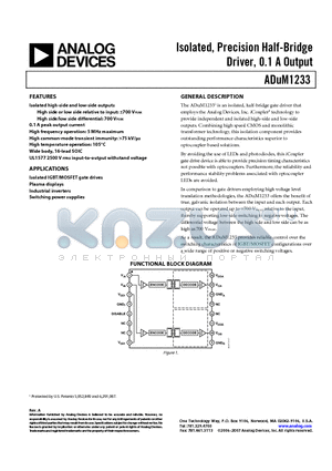 ADUM1233 datasheet - Isolated, Precision Half-Bridge Driver, 0.1 A Output