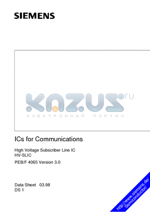 FEB4065 datasheet - High Voltage Subscriber Line IC HV-SLIC