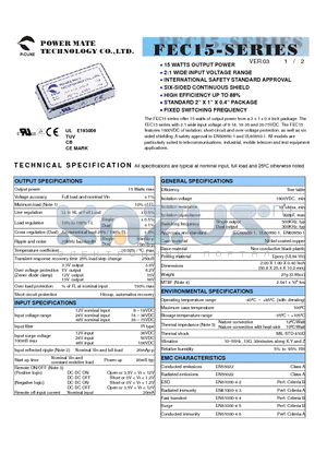 FEC15-12D05 datasheet - 15WATT DC-DC CONVERTER