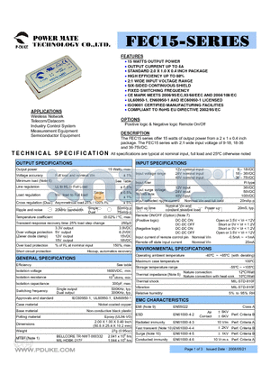 FEC15-12D05 datasheet - 15 WATTS OUTPUT POWER