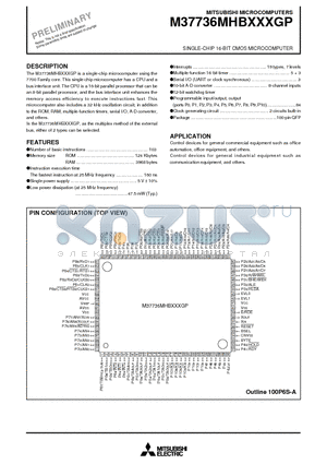 M37736MHB datasheet - SINGLE-CHIP 16-BIT CMOS MICROCOMPUTER