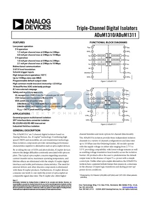 ADUM1310ARWZ-RL1 datasheet - Triple-Channel Digital Isolators