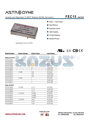 FEC15-48D05 datasheet - Isolated and Regulated 15 WATT Modular DC/DC Converters