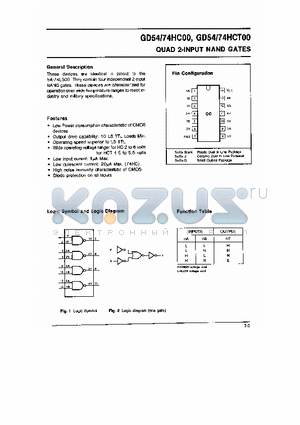 GD54HC00 datasheet - QUAD 2-INPUT NAND GATES