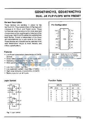 GD54HC113 datasheet - DUAL J-K FLIP-FLOP WITH SET AND RESET