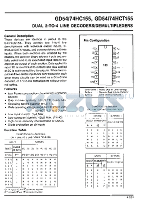 GD54HCT155 datasheet - DUAL 2-TO-4 LINE DECODERS/DEMULTIPLEXERS