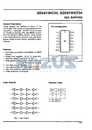 GD54HC34 datasheet - HEX BUFFERS