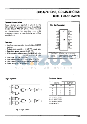 GD54HCT58 datasheet - DUAL AND-OR GATES