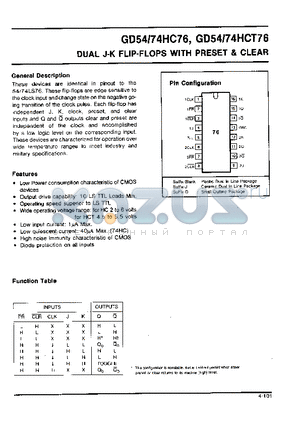 GD54HC76 datasheet - DUAL J-K FLIP-FLOP WITH SET AND RESET & CLEAR