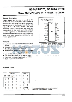 GD54HCT76 datasheet - DUAL J-K FLIP-FLOP WITH SET AND RESET & CLEAR