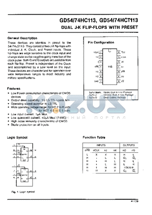 GD54HCT113 datasheet - DUAL J-K FLIP-FLOP WITH SET AND RESET
