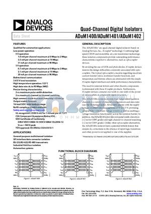 ADUM1401WSRWZ datasheet - Quad-Channel Digital Isolators