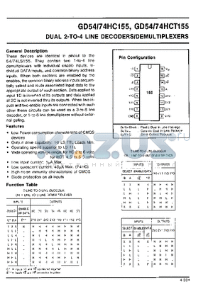 GD74HC155 datasheet - DUAL 2-TO-4 LINE DECODERS/DEMULTIPLEXERS