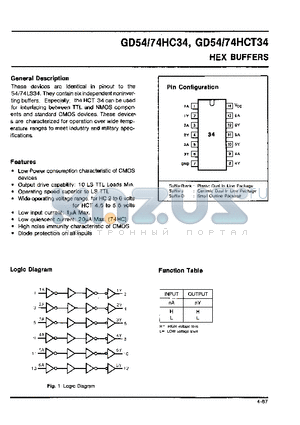 GD74HCT34 datasheet - HEX BUFFERS